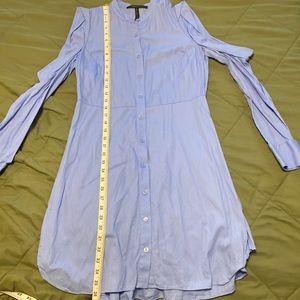 Light blue shirt dress size medium open cutout shoulders pleats in back waist